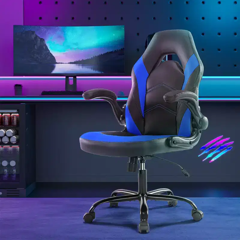 Bestier Gaming Chair, PU Leather Computer Swivel Chair with Lumbar Support, Adjustable Backrest and Flip-up Armrest for Home Office Desk Chair