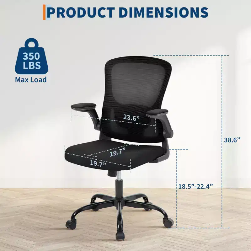 Mesh Office Chair with Adjustable Lumbar Support, -Up Armrest Rolling Work Chair, Comfy Computer Chair