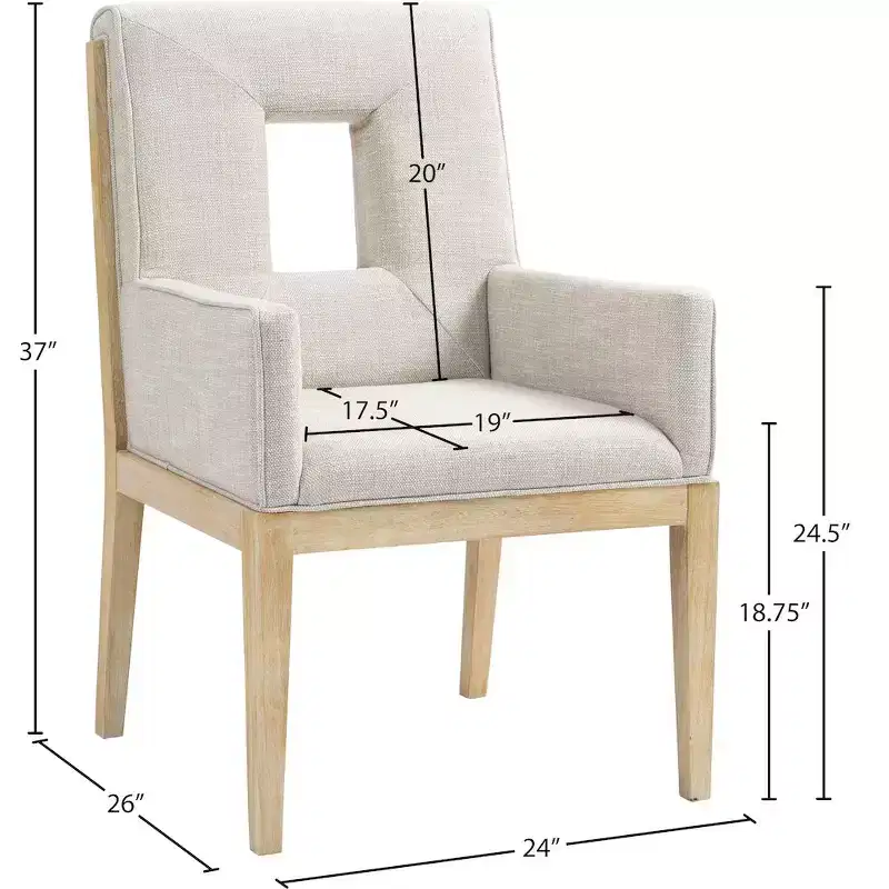 Meridian Furniture,Gwendolyn Cream Linen Textured Fabric Dining Arm Chair