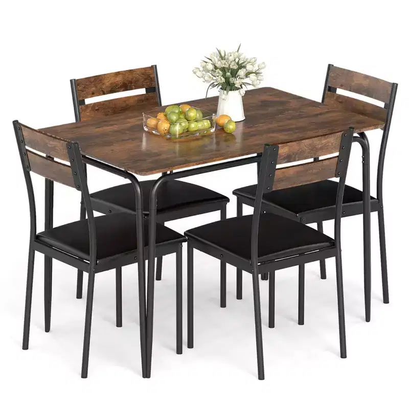 Costway 5 PCS Dining Table Set, Kitchen Table & 4 Armless Chairs with Upholstered Seat