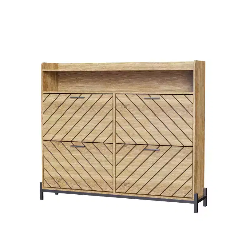 Farmhouse Shoe Storage Cabinet with 4 Flip Doors, Narrow Shoe Rack Organizer for Entryway Hallway Living Room