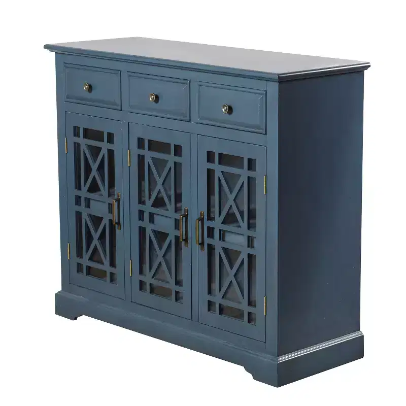 Stylecraft Archer Ridge Sideboard Dark Blue: Nautical Coastal Beach Style, Glass Doors, Fixed Shelves, No Assembly Required