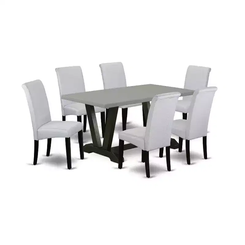 HomeStock 7-Pc Rectangle Natural Oak Finish Solid Wood Top Dining Table with 6-Parson Chairs