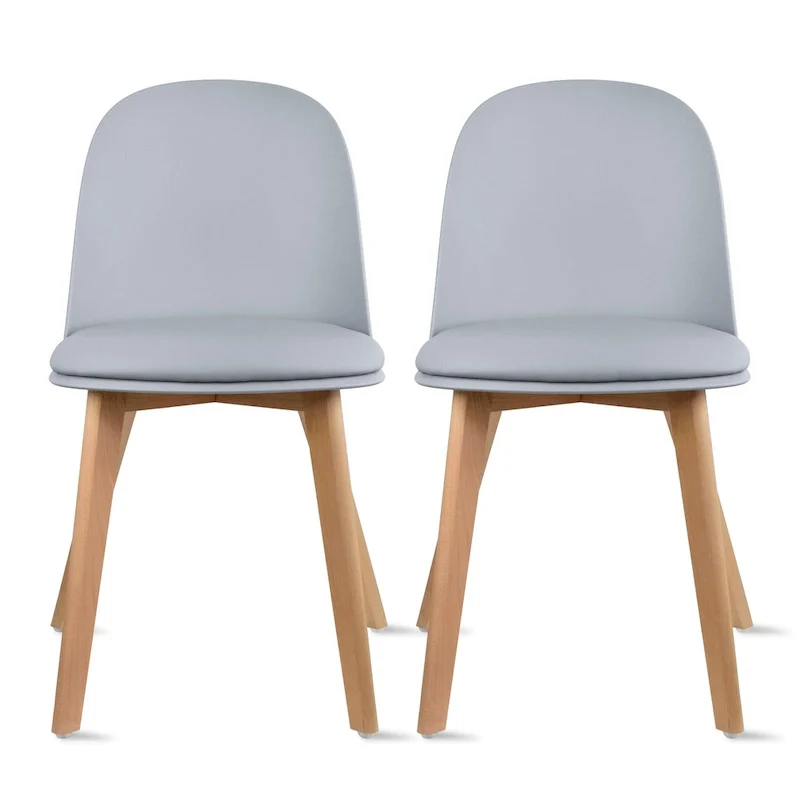 Set of 2 Dining Side Chair with Back Armless Plastic Seat Wooden Legs Kitchen Desk Task Computer