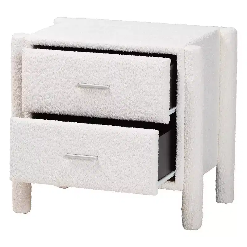 Teddy Bear Fabric 2-Drawer Nightstand White