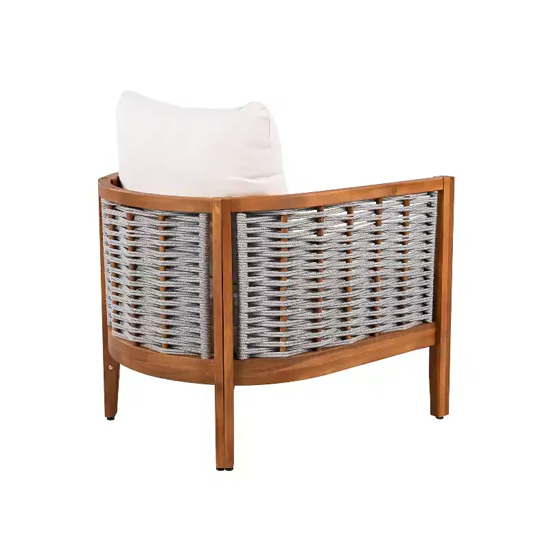 Christopher Knight Home Liliana Modern Patio Acacia Wood Woven Rope Armchair with Thick Cushions