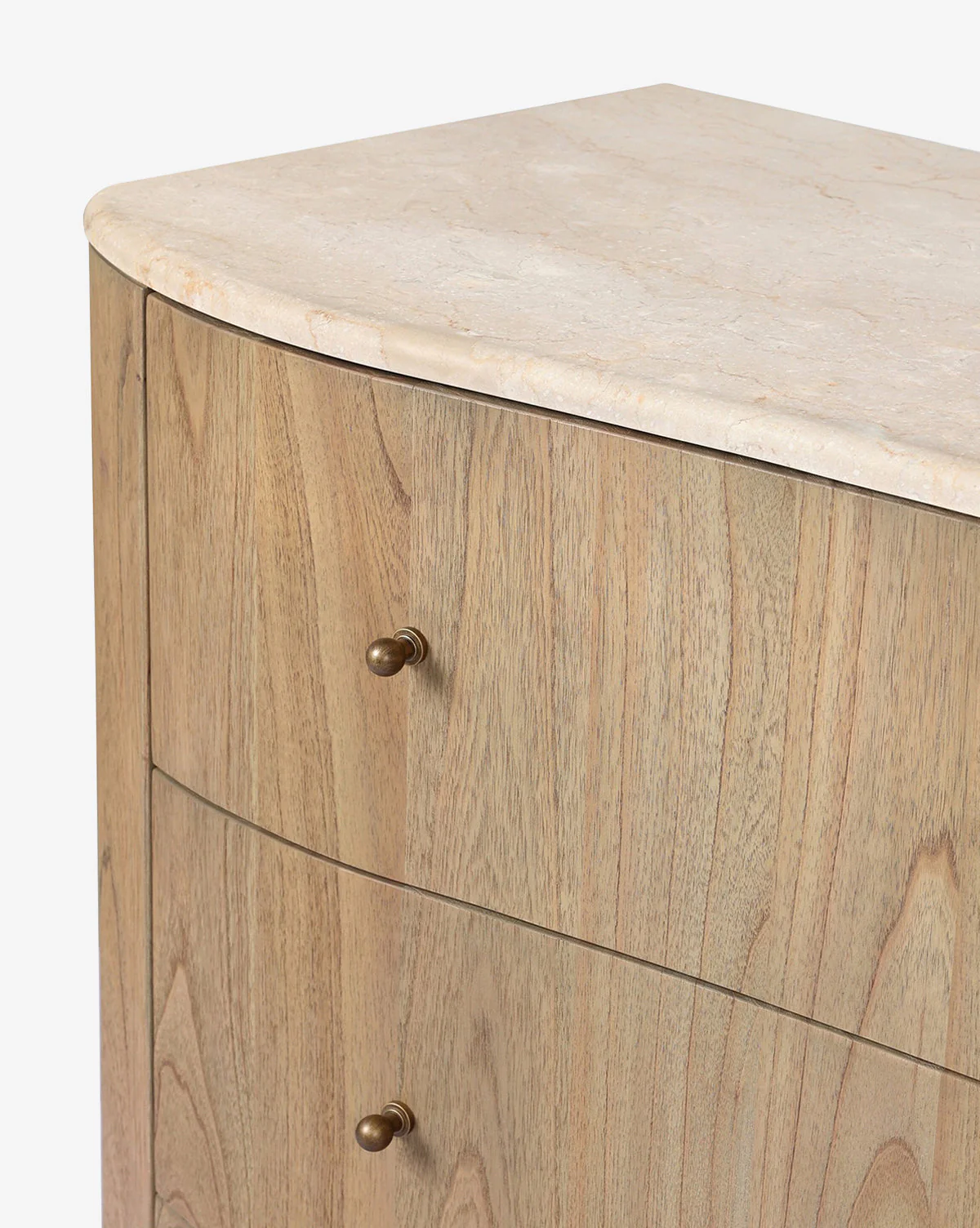 Natural Mindi Wood Dresser with Marbled Surface & Six Drawers for Bedroom
