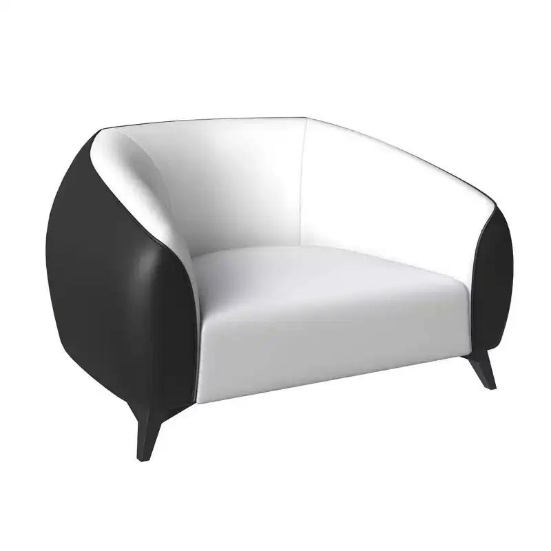 Single-Seater Leather Accent Armchair with Stainless Steel Legs, Black/White
