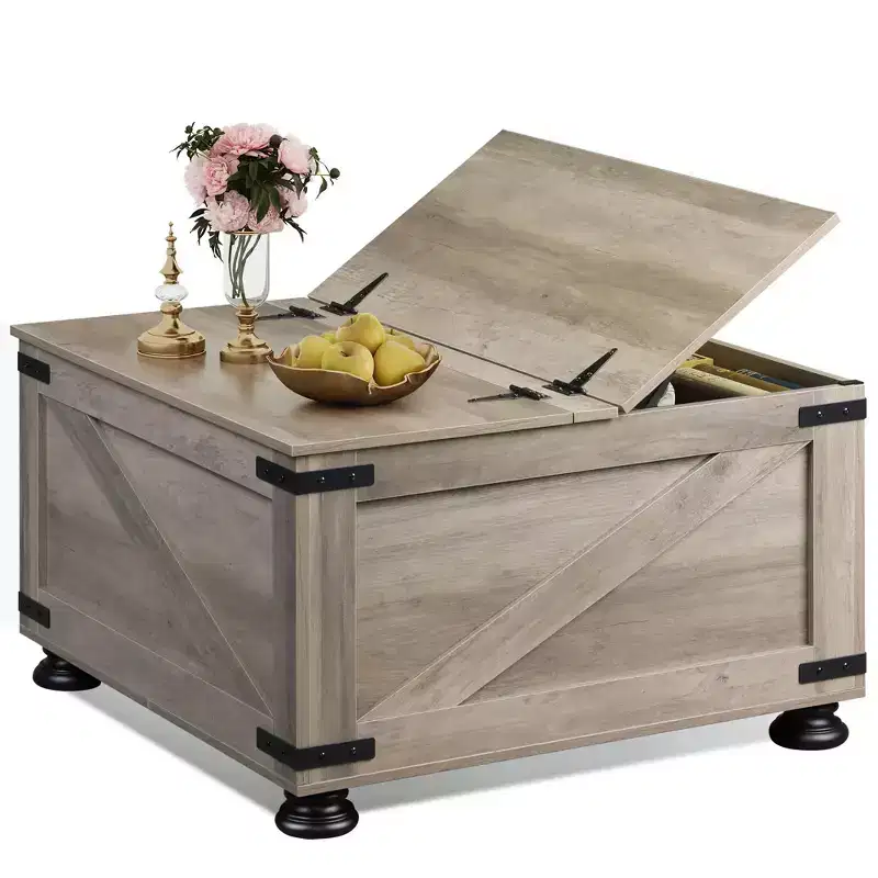 Square Wood Flip-Top Coffee Table for Living Room and Bedroom with Hidden Storage, 31.5