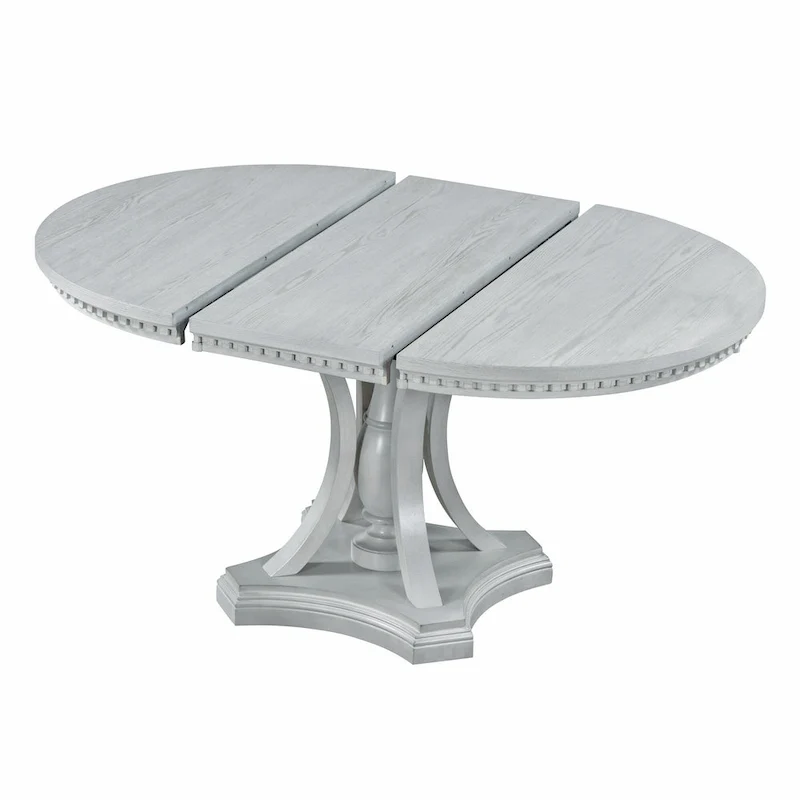 Antique Gray Retro 5-Piece Wooden Dining Table Set with Extendable Round Table & 4 Chairs