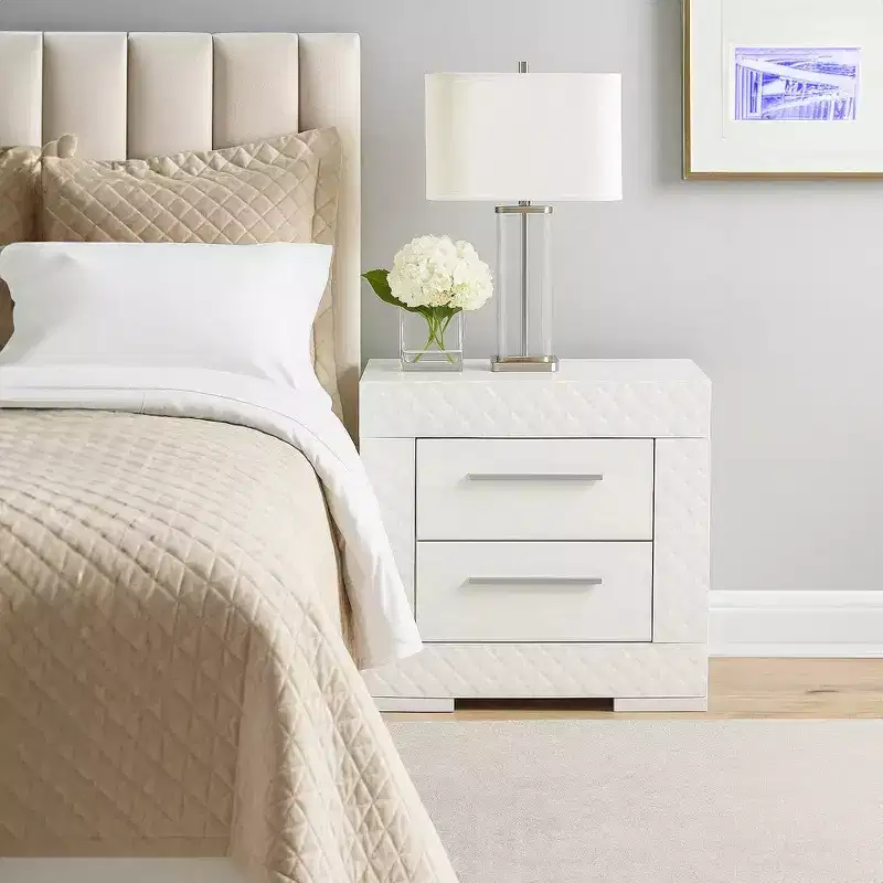 Royal Hampton 2 Drawer Nightstand, High Gloss White Textured Trim