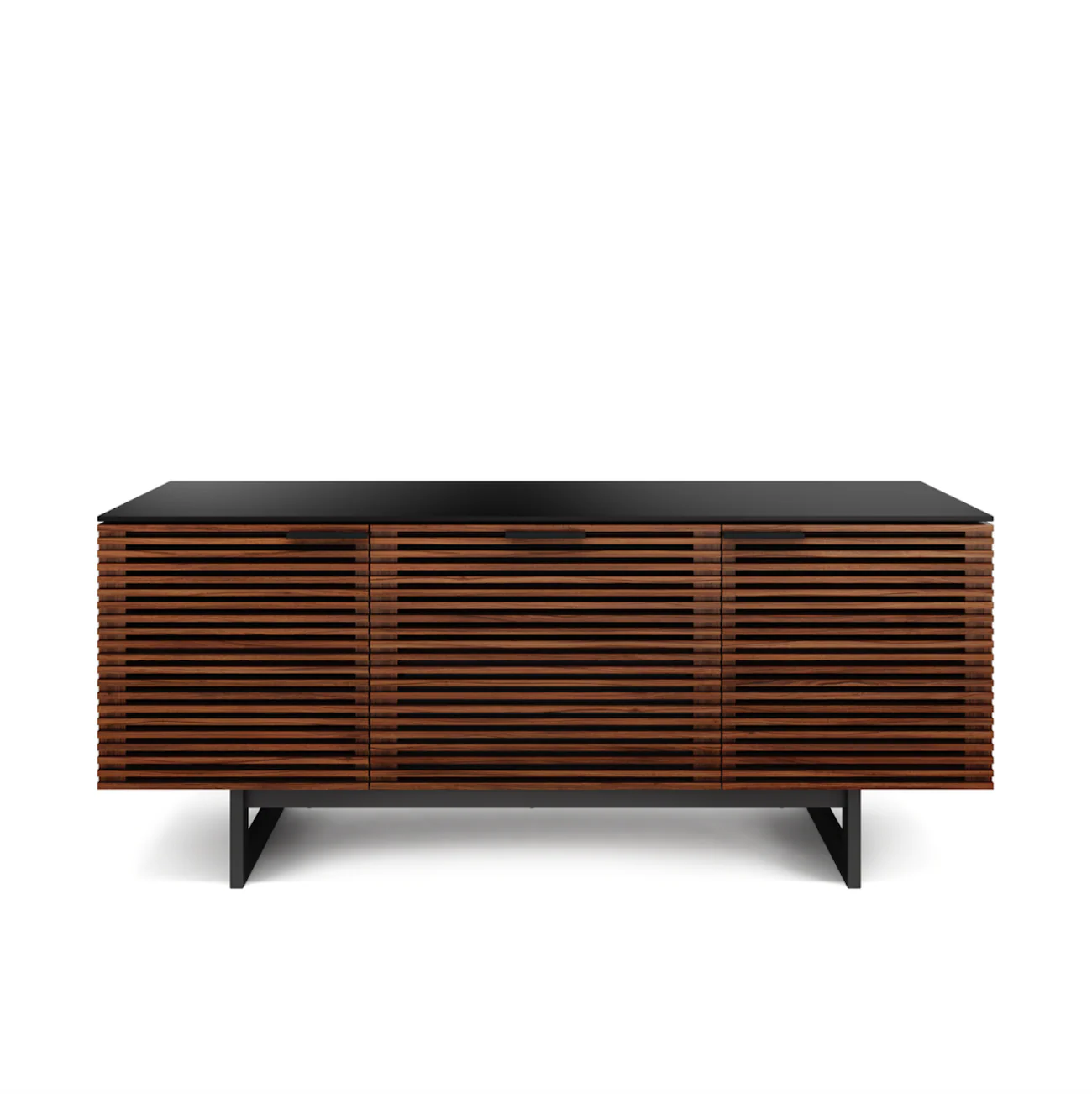 Mid-Century Charcoal Walnut Entertainment Cabinet with Storage for Living Room