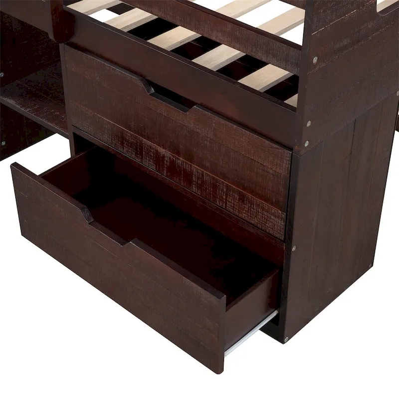 Merax Twin Loft Bed with Two Shelves and Two drawers