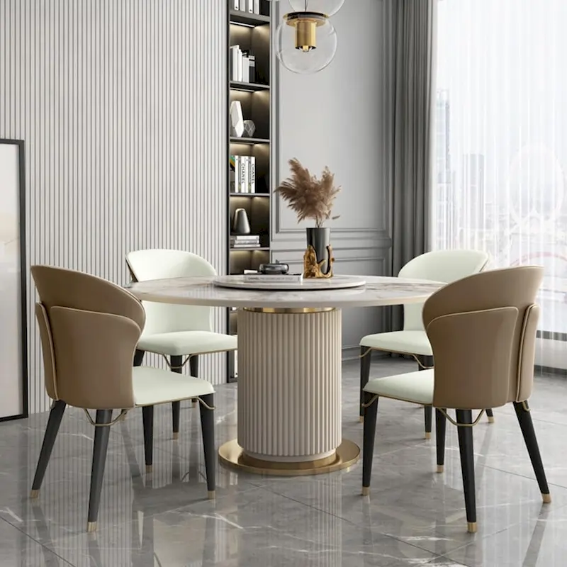 Modern Dining Chair Wingback Side Chair PU Leather Upholstery, Carbon Steel Legs, Brown, Set of 2, Fully Assemble