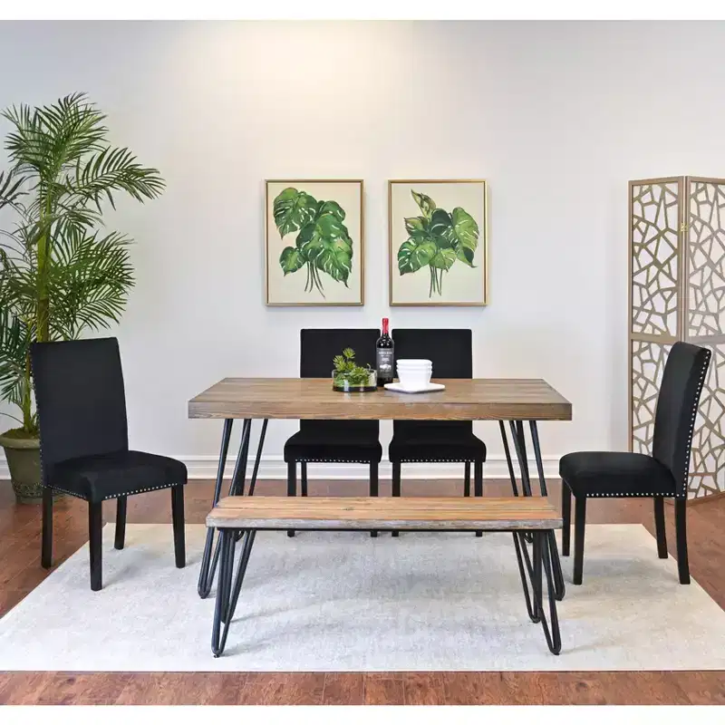 Ashzo 6-Piece Dining Set, Hairpin Dining Table with 4 Chairs and Bench, 3 Color Options