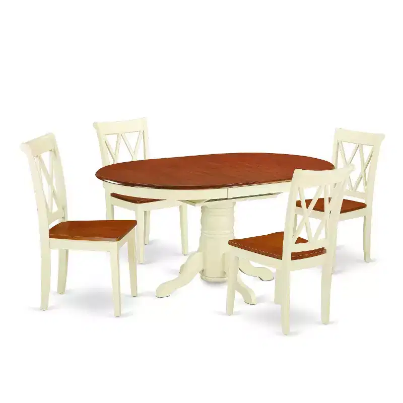 HomeStock 5-Piece Oval Buttermilk & Cherry Finish Solid Wood Top Dining table with 4 Chairs with Cross Back
