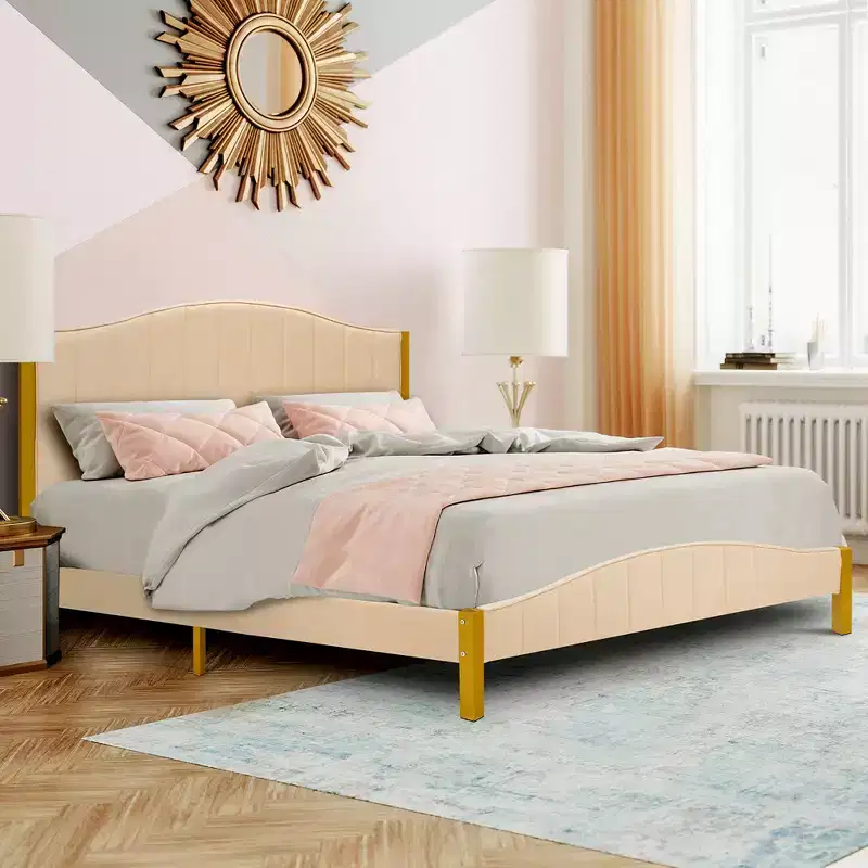 Full/Queen Upholstered Platform Bed Frame with Quilted Headboard