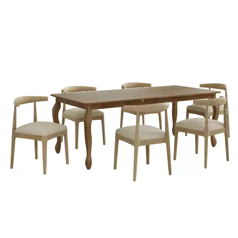 Christopher Knight Home Aubrietta 7-Piece Dining Set with Extendable Table and Upholstered Chairs, Linen/Natural
