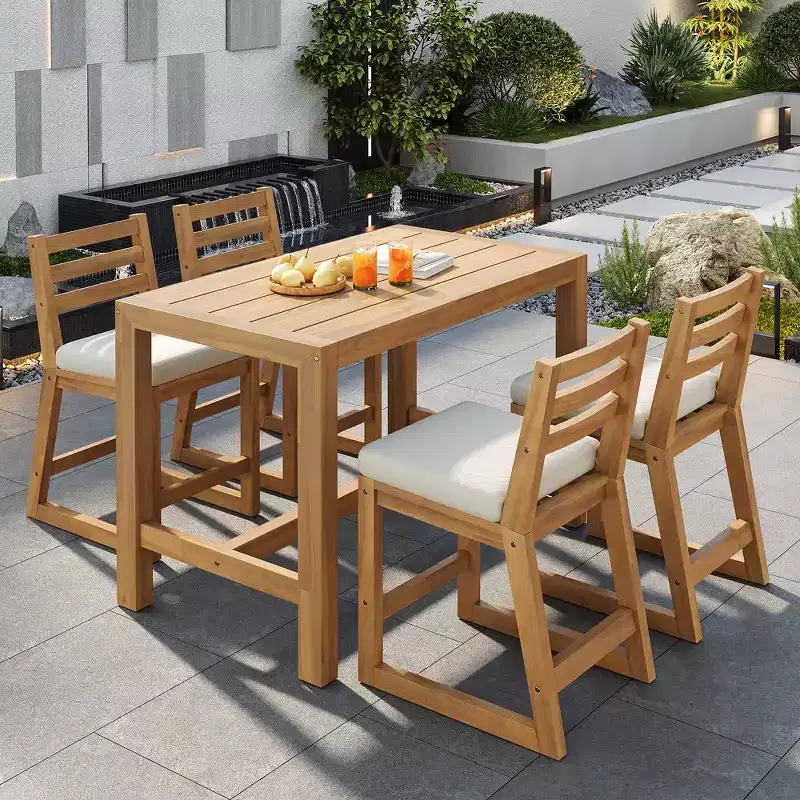 Whisen 5-Piece Rustic Patio Bar Set, Patio Table and Chairs Set with Ergonomic Chairs & Slatted Tabletop