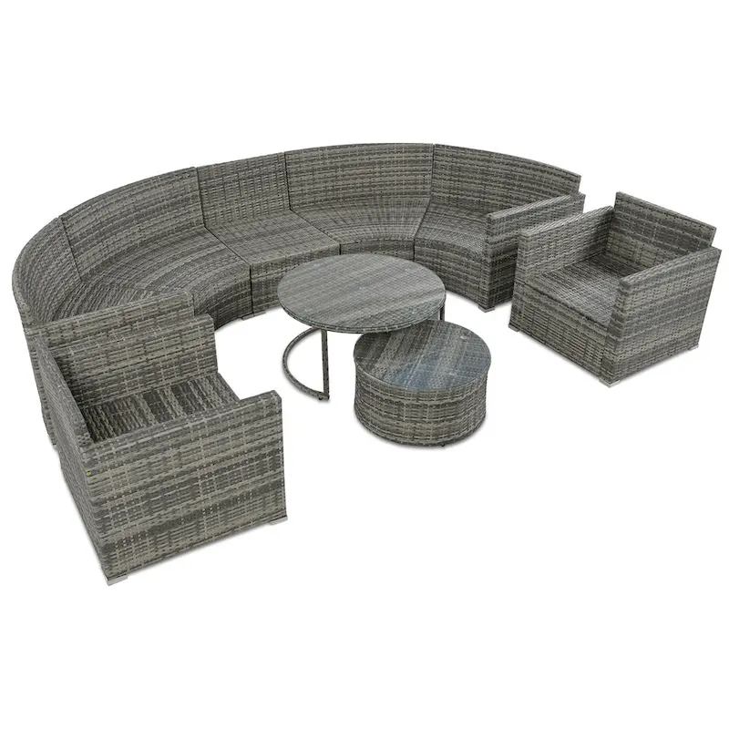 9-Piece Half-Moon Sectional Set with Nesting Table & Armchairs