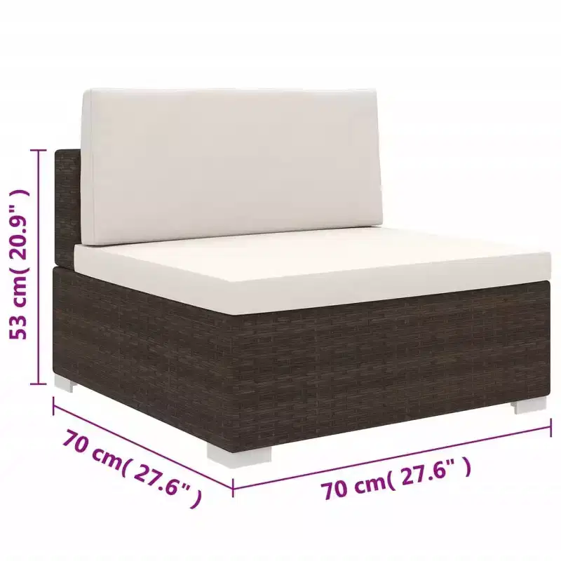 vidaXL Patio Furniture Rattan Sofa Chair Middle Seat with Cushions Poly Rattan