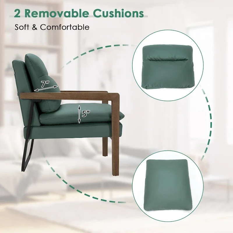 Costway Modern Accent Armchair Lounge Chair w/ Rubber Wood Legs & - 34.5 x 26.5 x 36