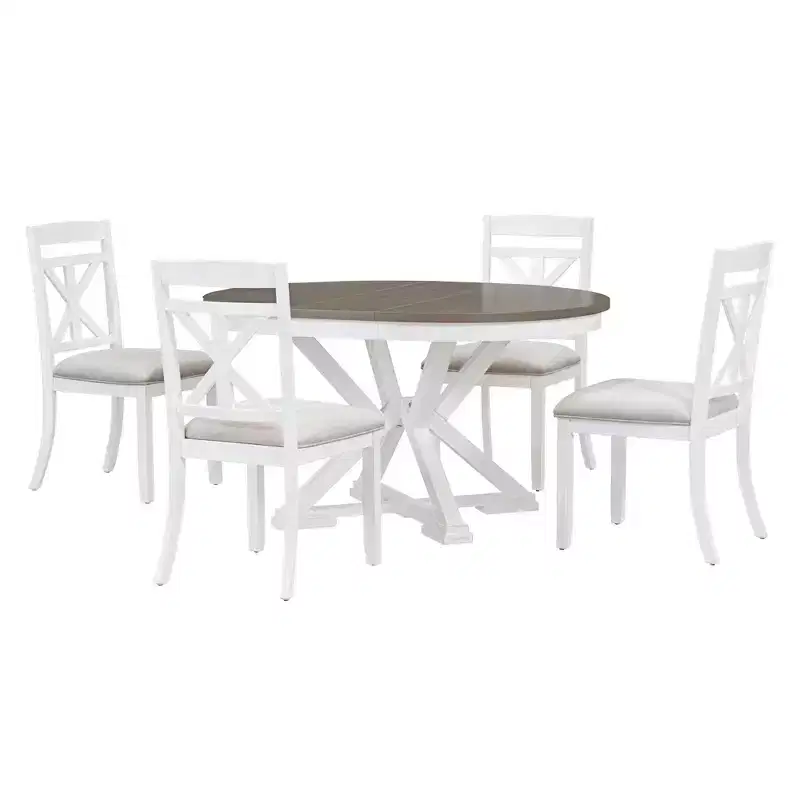 Whisen 5-Piece Extendable Wood Dining Table Set with 4-Upholstered Chairs