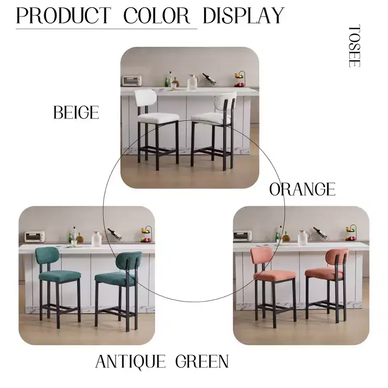 Upholstered Boucle Dining Chairs Set of 2 – Multiple Colors, Metal Legs