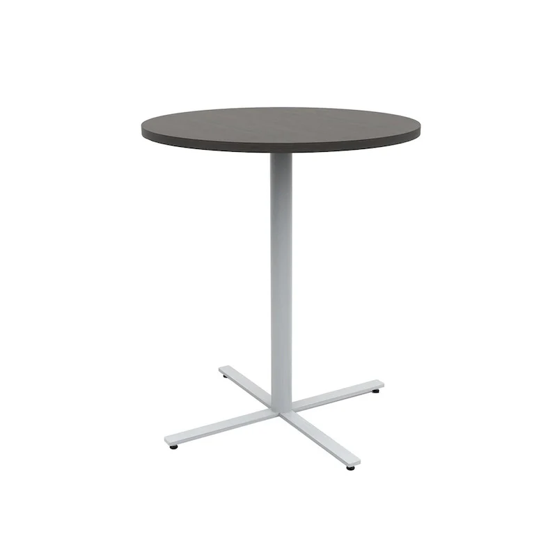 Round Pub Bar Table, Laminate Top with Silver Powder-Coated Base
