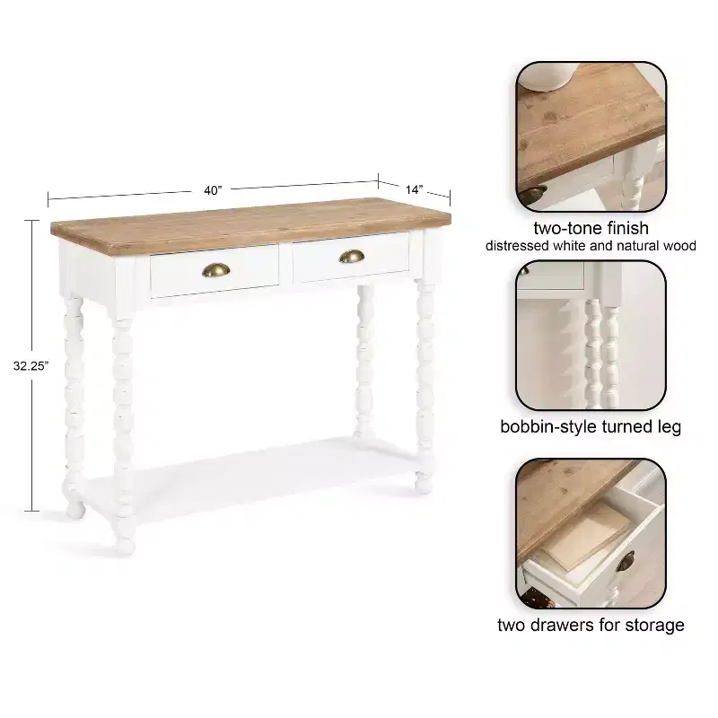 Kate and Laurel Rutledge Console Table with Storage, 40x14x33, White