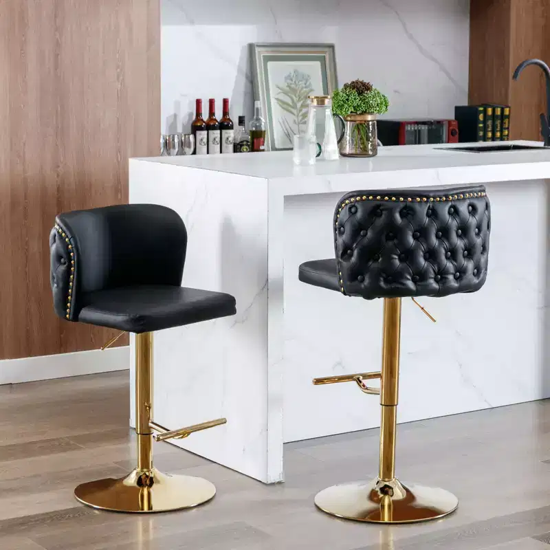 TUYOHW Swivel Counter Height Bar Stools Set of 2,PU Leather Bar Chairs with Tufted Back,Adjusatble Height Dining Chairs for Kitchen,Home Bar