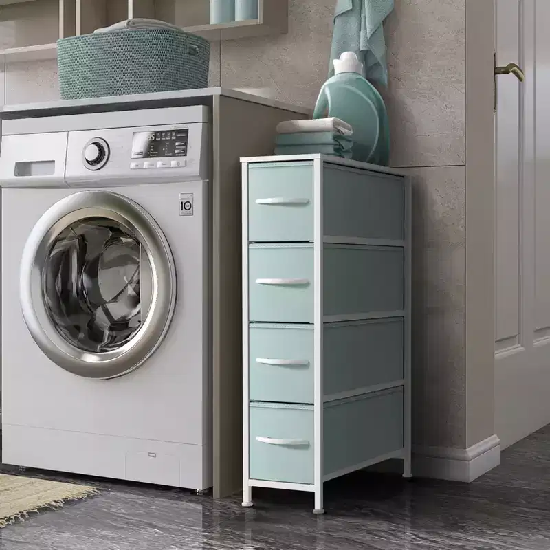 4 Drawers Narrow Dresser - with Steel Frame, Wood Top & Easy Pull Fabric Bins for Small Spaces, Closets, Bedroom, Bathroom & Laundry