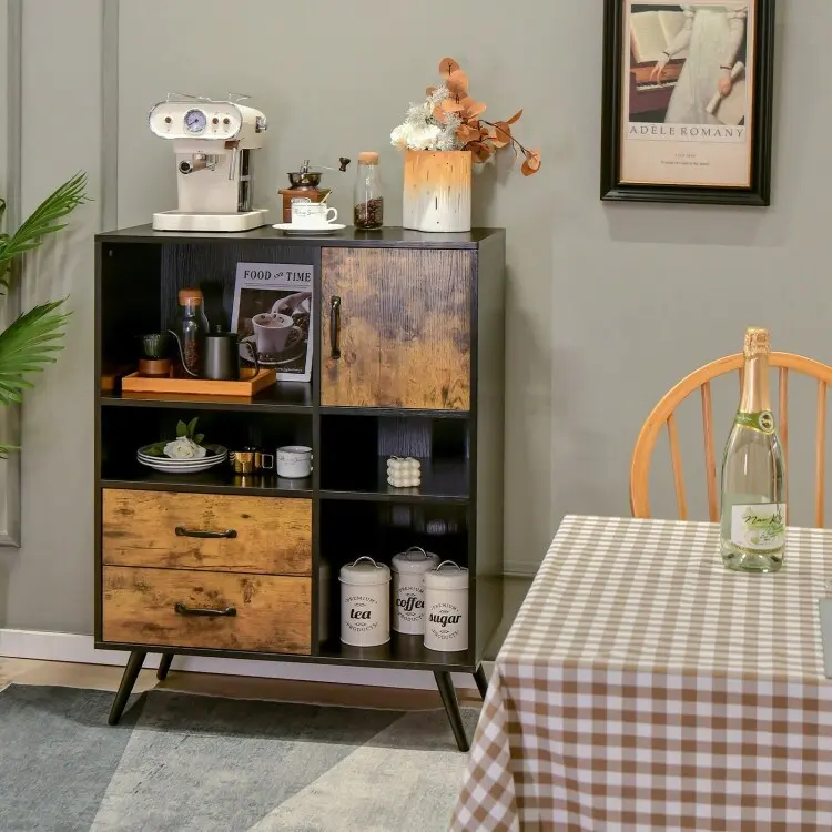 Industrial Buffet Sideboard Kitchen Cupboard with Cubbies & Drawers
