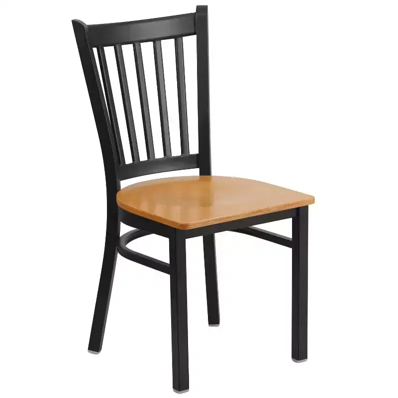Black Metal Frame Vertical Back Dining Chair – Vinyl or Wood Seat, Seats 1