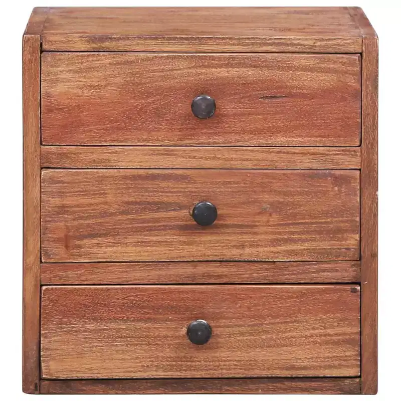 Brown 3-Drawer Solid Mahogany Nightstand, Single
