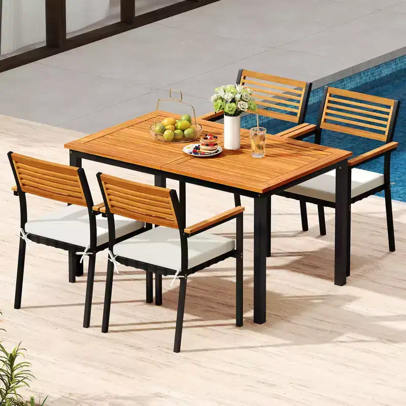 Costway 7-Piece Patio Dining Set with 51-64 Expandable Rectangular Acacia Wood Table