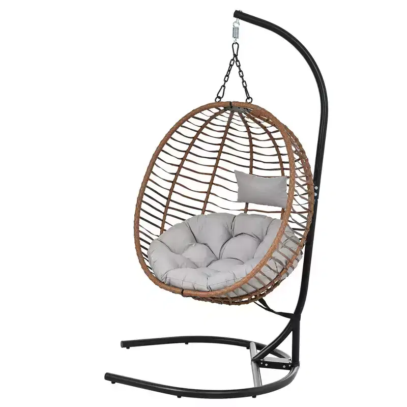 Whisen Single Person Folding Egg Chair with Stand, Hammock Swing Chair with Adjustable Anti-Slip Feet