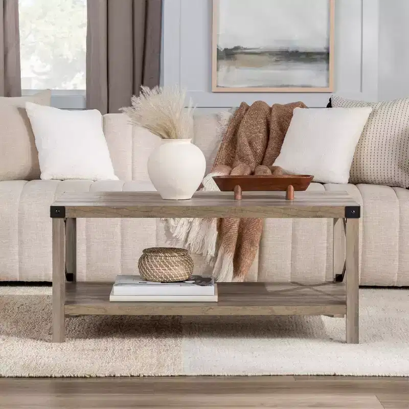 Farmhouse Metal-X Coffee Table with Lower Shelf