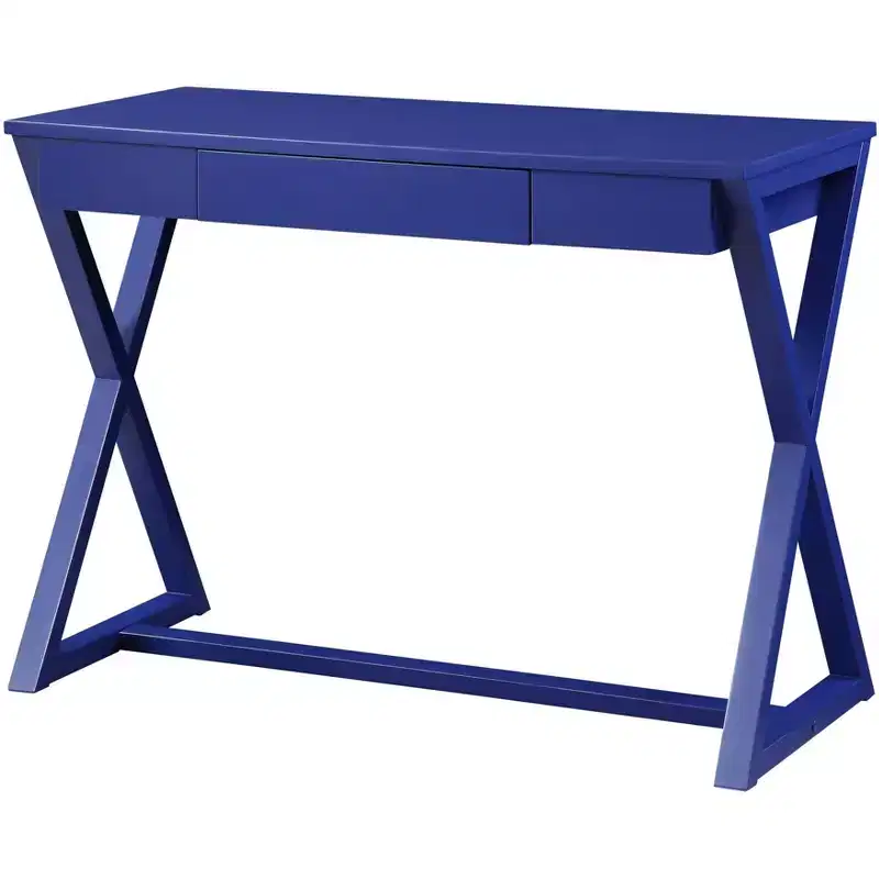 Nalo Writing Desk Twilight Blue Finish - Acme Furniture: Modern Poplar Wood & MDF, X Base Design, All Purpose Drawer