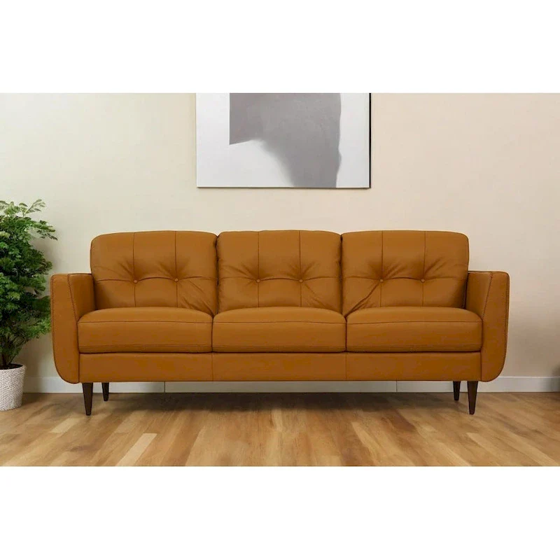 83 Orange Leather Sofa With Black Legs - 83