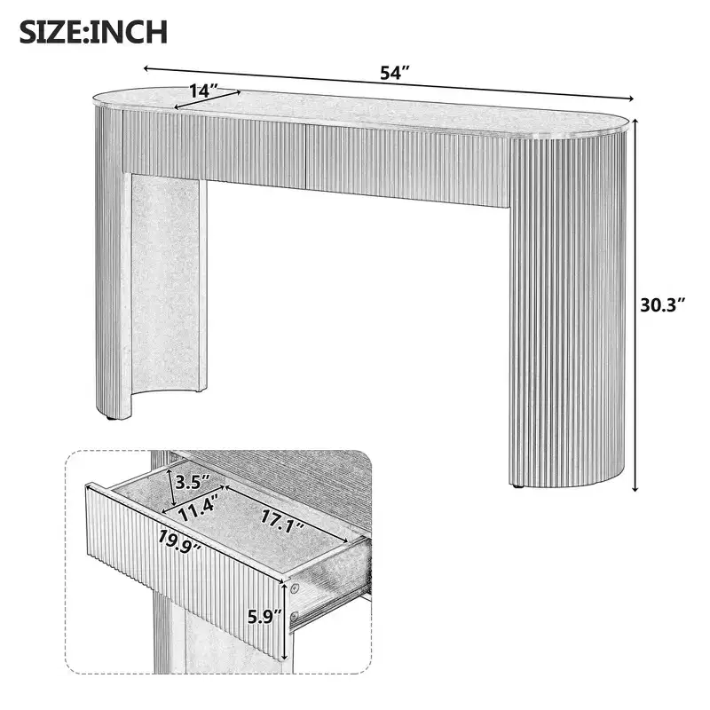 Luxystar Modern Console Table with 2 Concealed Drawers, Oval Top and Fluted Design for Entryway and Living Room