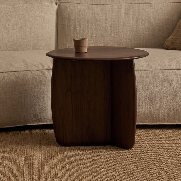 Organic Solid Timber Side Table with Natural Stone-Inspired Irregular Form for Living Rooms