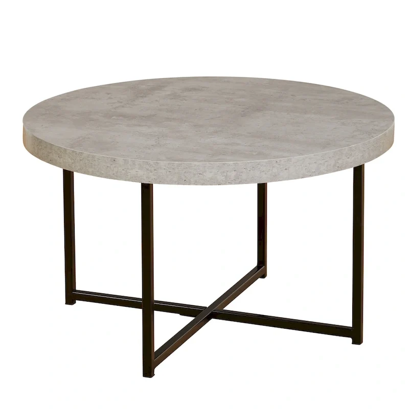 Industrial Style Coffee Table with Concrete-Look Top and Black Metal Frame