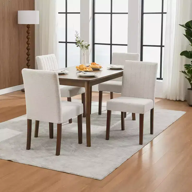 Set of 2 Linen Upholstered Parsons Dining Chairs, High Back & Comfortable Padded Seat with Sturdy Wood Legs for Home & Caf