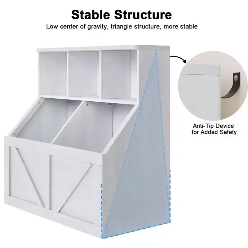 Kids Bookshelf & Toy Storage Organizer with 3 Open Cubes & Storage Bins - MDF, 35.4 x 16.5 x 36.2 in.