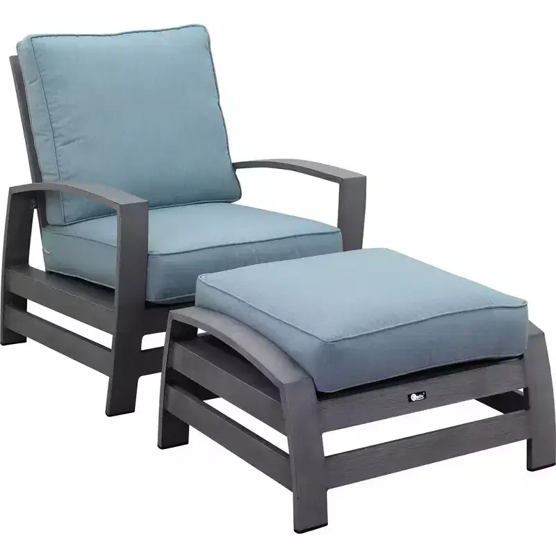 Courtyard Casual Cabo 2 pc Club Chair and Ottoman Set Aluminum Frame with Sunbrella Cushions