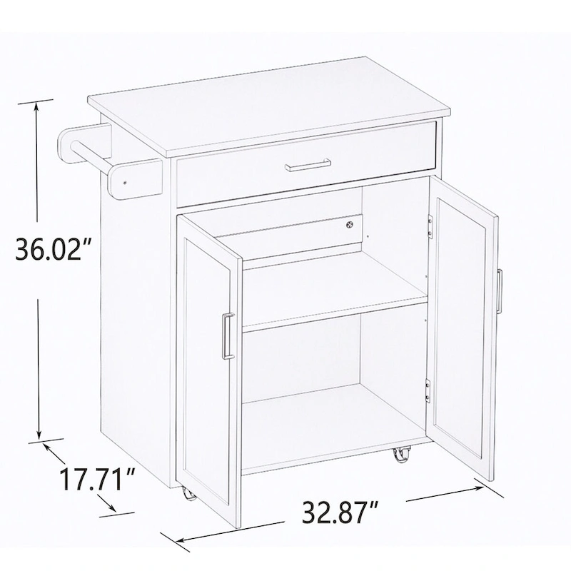 Kitchen Island Rolling Trolley Cart with Adjustable Shelves and Towel Rack - 32.68L * 17.72W * 36.02H