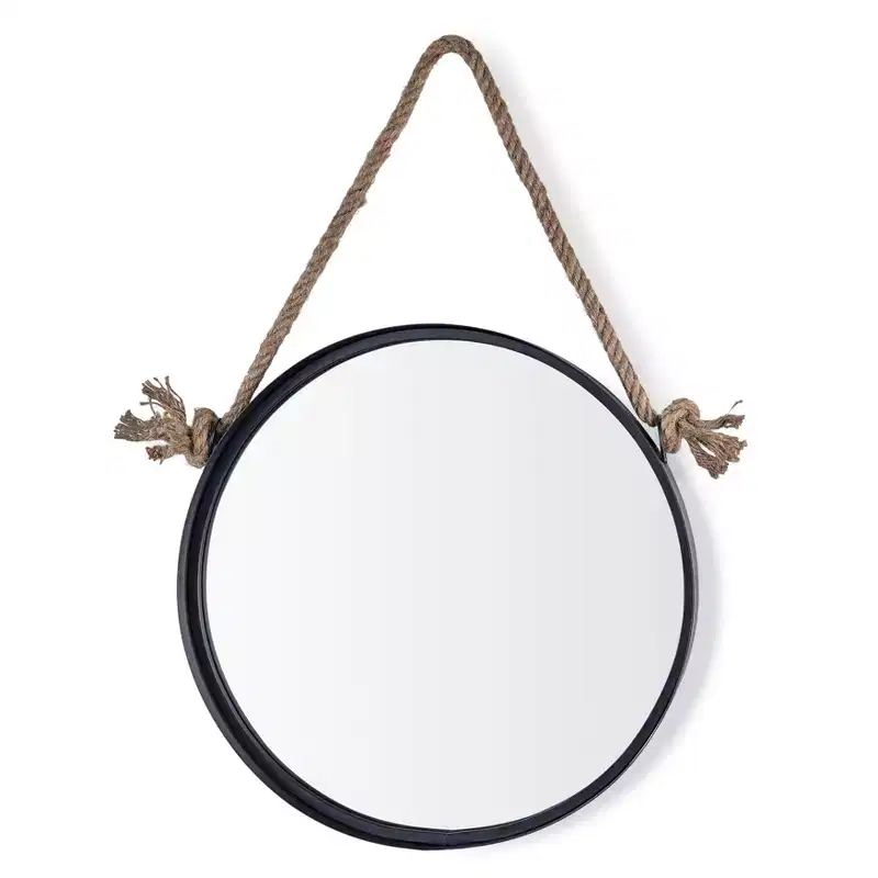 Danya B. Black Iron Framed Round Accent Mirror with Hanging Rope - 15 in. or 18 in.