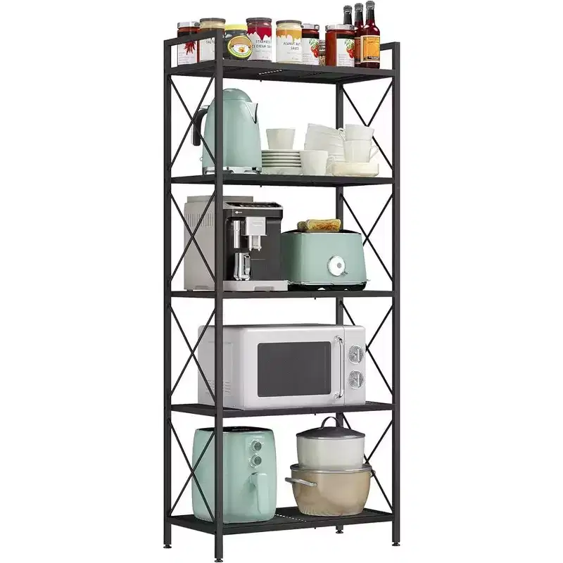 SONGMICS 5-Tier Storage Shelf Shelving Unit and Storage Kitchen Storage Garage Storage Metal Shelf for Entryway Kitchen Living Room Black