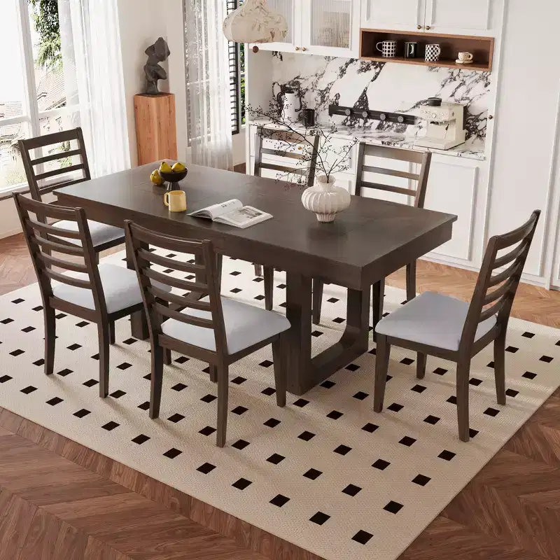 GDFStudio Bailey 7 Piece Extendable Dining Table Set with 18 Move Leaf